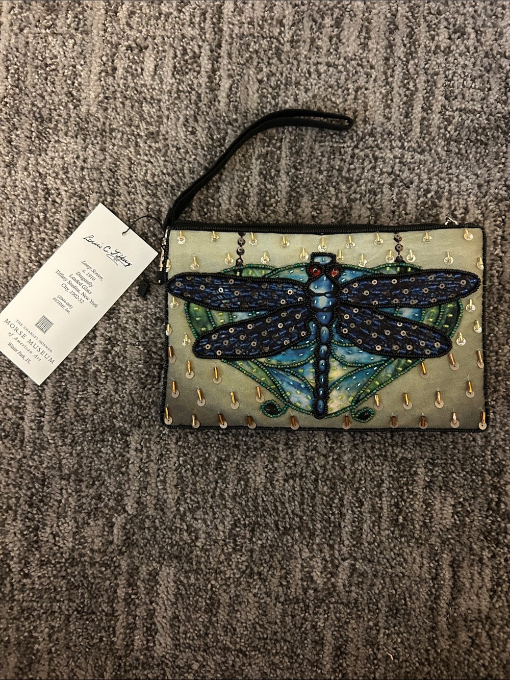 NWT Tiffany Glass Laurel Burch Blue and Green Dragonfly Wristlet Clutch